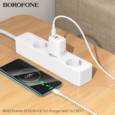 Купити Сетевой зарядное устройство BOROFONE BN29 Fuente PD30W+QC3.0 charger (EU) White