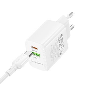 Купити Сетевой зарядное устройство BOROFONE BN29 Fuente PD30W+QC3.0 charger (EU) White