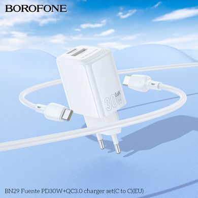 Купити Сетевой зарядное устройство BOROFONE BN29 Fuente PD30W+QC3.0 charger (EU) White