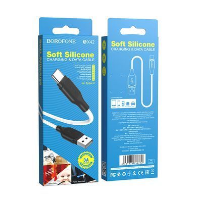 Купити Кабель BOROFONE BX42 USB to Type-C 3A, 1m, силикон, TPE разъемы, Белый