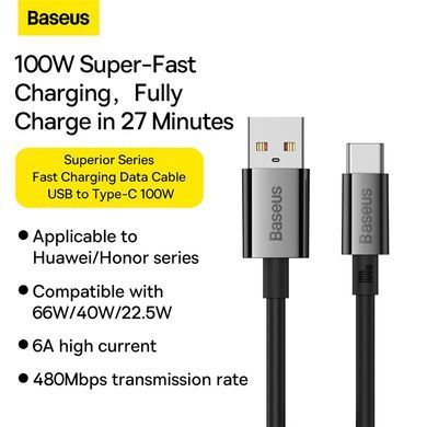 Купити Кабель Baseus Superior Series Fast Charging Data Cable USB to Type-C 100W 1m Cluster Black