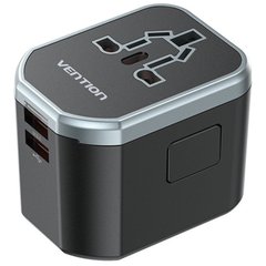 Купити Мережевий зарядний пристрій Vention 3-Port USB(C+A+A) Universal Travel Black