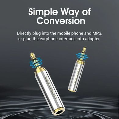 Купити Адаптер Vention 2.5mm Male to 3.5mm Female Audio Adapter Silvery Metal Type (VAB-S02)