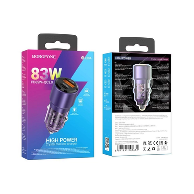 Купити Автомобільний зарядний пристрій Borofone BZ20A USB-A/Type-C Transparent Purple