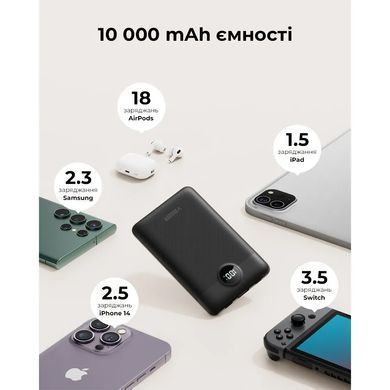 Купити Зовнішній акумулятор VEGER 10000 mAh with built-in cables Type C / Lightning PD QC3.0 2A 22,5W C11 (W1170) black
