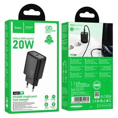 Купити Мережевий зарядний пристрій HOCO N60 Gentle single port PD20W charger (EU) Black