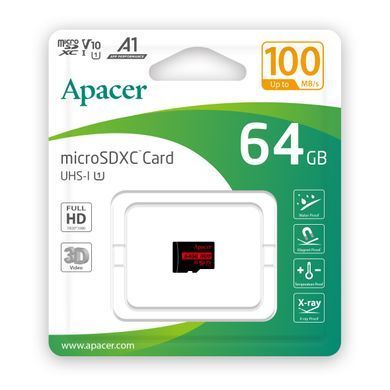 Купити Карта пам'яті microSDXC (UHS-1) Apacer 64Gb class 10 V10 A1 R100MB/s