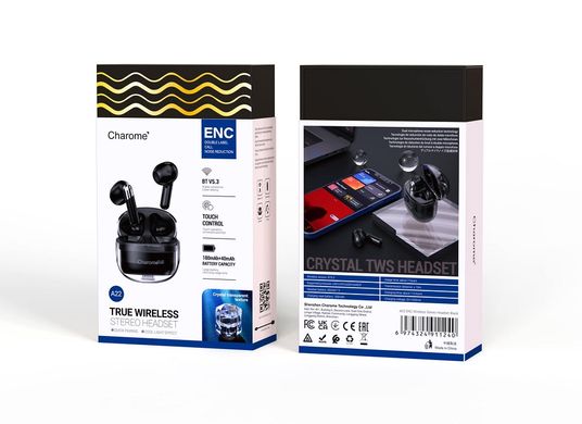 Купити Бездротові навушники CHAROME A22 Bluetooth 5.3 Black