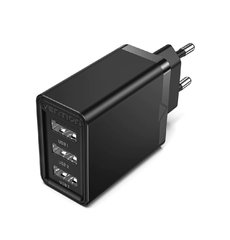 Купити Мережевий зарядний пристрій Vention 3-port USB(A+A+A) (12W) Black