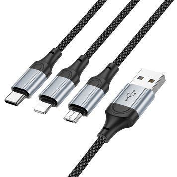 Купити Кабель HOCO X102 Fresh 3-in-1 charging data cable (iP+Micro+Type-C) Black