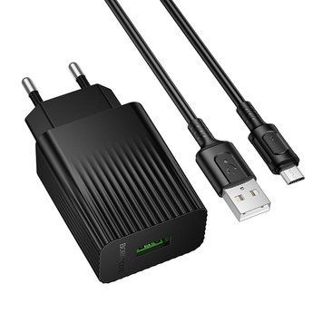 Купити Мережевий зарядний пристрій з кабелем BOROFONE BAS72A Source single port QC3.0 charger set(Micro) Black