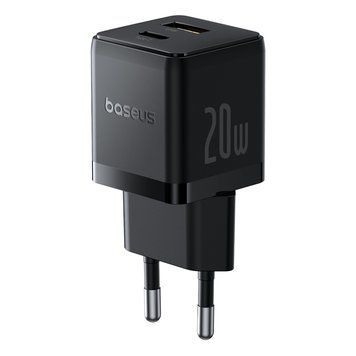 Купити Мережевий зарядний пристрій Baseus Palm Fast Charger C+U 20W EU Cluster Black (with Baseus Mini White Cable USB-C to USB-C 60W (20V/3A) 1m Cluster Bla