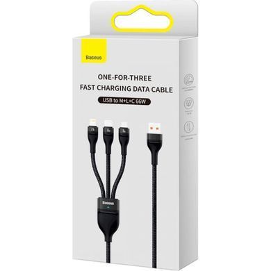 Купити Кабель Baseus Flash Series Ⅱ One-for-three Fast Charging Data Cable USB to M+L+C 66W 1.2m Black
