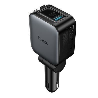 Купити Автомобільний зарядний пристрій HOCO Z67A Triunfar PD60W(1C1A)+Type-C/iP car charger with dual telescopic cable and digital display dark Metal Gray