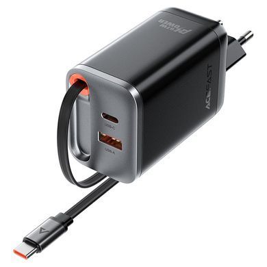 Купити Мережевий зарядний пристрій ACEFAST A111 PD67W GaN charger(2*USB-C+USB-A) with retractable cable Black