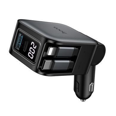 Купити Автомобільний зарядний пристрій HOCO Z67A Triunfar PD60W(1C1A)+Type-C/iP car charger with dual telescopic cable and digital display dark Metal Gray