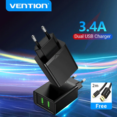 Купити Сетевое зарядное устройство Vention Two-Port USB(A+A) (18W/18W) Black