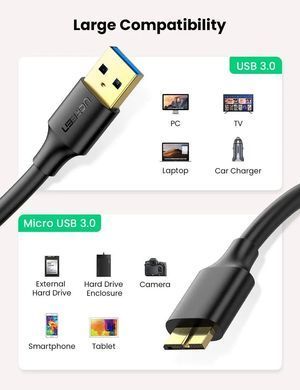 Купити Кабель UGREEN US130 USB 3.0 A Male to Micro USB 3.0 Male Cable 0.5m (Black)(UGR-10840)