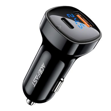Купити Автомобільний зарядний пристрій ACEFAST B4 digital display 66W(USB-C+USB-A) dual port car charger USB-A/Type-C Black