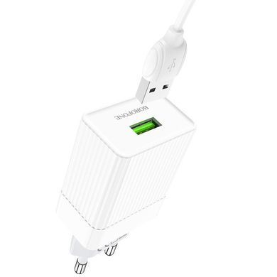 Купити Сетевой зарядное устройство BOROFONE BA47A Mighty speed single port QC3.0 3A + Micro-USB cable 18W White