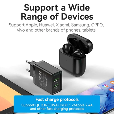 Купити Мережевий зарядний пристрій Vention Two-Port USB(A+A) (18W/18W) Black