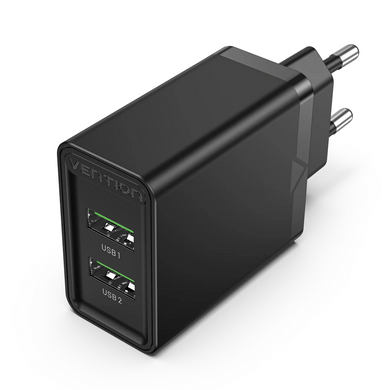 Купити Мережевий зарядний пристрій Vention Two-Port USB(A+A) (18W/18W) Black