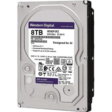 Купити Дисковий накопичувач внутрішній Western Digital WD 3.5" Purple 8ТВ 3,5" SATAIII 7200 об/хв Сріблястий