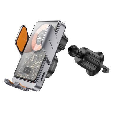 Купити Автотримач для телефона з БЗП HOCO HW7 Transparent Discovery Edition wireless fast charging car holder(air outlet) Metal Gray