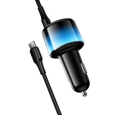 Купити Автомобільний зарядний пристрій HOCO Z69B Vivido PD57W(2C1A) car charger with digital display set(C to C) Black