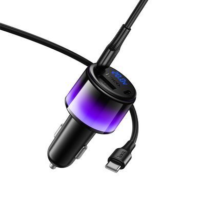 Купити Автомобільний зарядний пристрій HOCO Z69B Vivido PD57W(2C1A) car charger with digital display set(C to C) Black