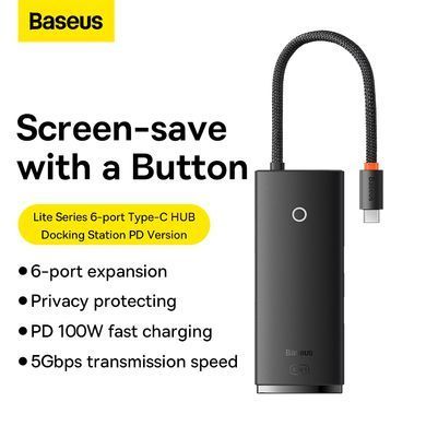 Купити USB-Hub Baseus Lite Series 6-Port Type-C HUB Docking Station (Type-C to HDMI+USB3.0*2+PD+SDTF) Black