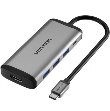 Купити USB-хаб Vention CNBHB Type-C to 3xUSB3.0+HDMI+USB-C 15 cм Metal Gray