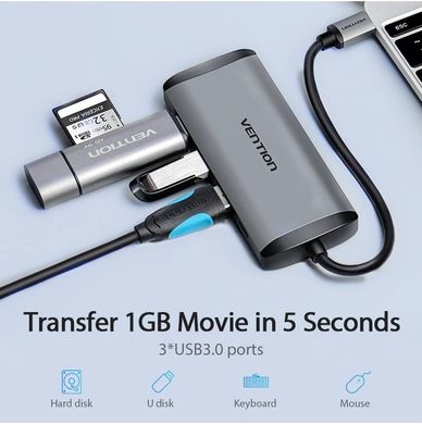 Купити USB-хаб Vention CNBHB Type-C to 3xUSB3.0+HDMI+USB-C 15 cм Metal Gray