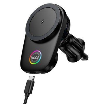 Купити Автотримач для телефона з БЗП HOCO HW36 electric rotating magnetic wireless fast charging car holder(air outlet) Black