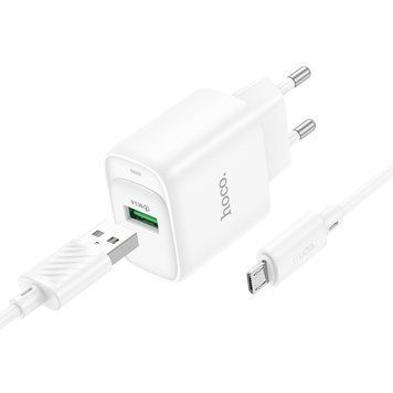 Купити Мережевий зарядний пристрій HOCO C140A Smart single port QC3.0 charger set (Micro)(EU) White