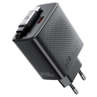 Купити Сетевой зарядное устройство ACEFAST A110 PD30W GaN charger (USB-C+USB-C) with retractable cable (EU) Black