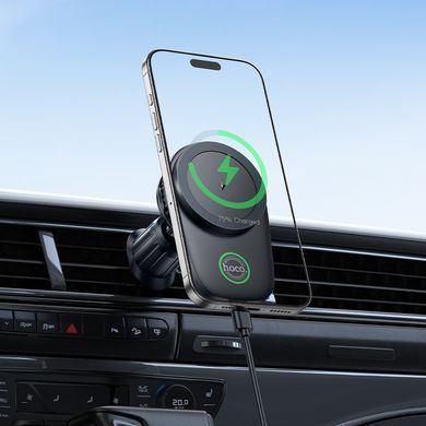 Купити Автотримач для телефона з БЗП HOCO HW36 electric rotating magnetic wireless fast charging car holder(air outlet) Black