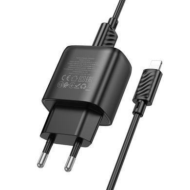 Купити Мережевий зарядний пристрій з кабелем HOCO C141A Smart dual-port charger set(iP) Black