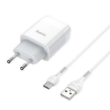 Купити Мережевий зарядний пристрій з кабелем HOCO C73A Glorious dual port charger set(Type-C) 12W White