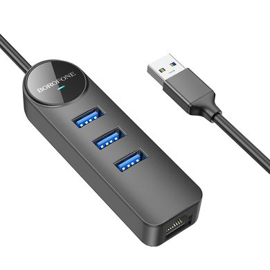 Купити Адаптер Borofone DH6 4-in-1 1 Gigabit Ethernet USB to 3xUSB2.0+RJ45 20 см Black