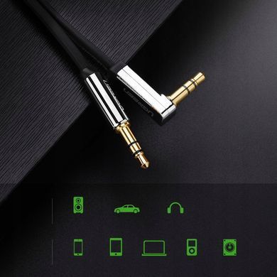 Купити Аудіокабель UGREEN AV119 3.5mm Male to 3.5mm Male Straight to angle flat Cable 1m (Black)(UGR-10597)