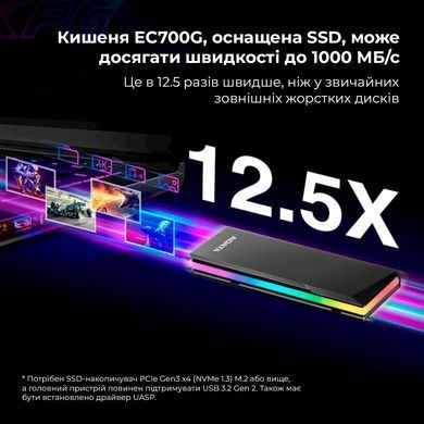 Купити Зовнішня кишеня для накопичувача A-DATA EC700G для SSD M.2 PCIe/SATA USB3.2 Gen2 Type-C Black