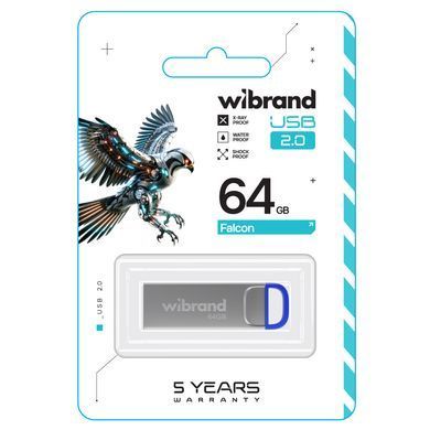 Купити Флеш-накопитель Wibrand USB 2.0 Falcon 64Gb Blue