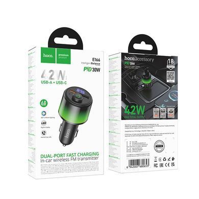 Купити АЗП з FM-модулятором HOCO E166 Path 42W(1A1C) car BT FM transmitter Black